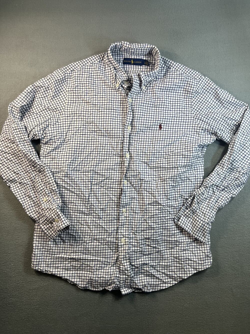 Ralph Lauren Men's Large Blue Checkered Dress Shirt with Blue Pony Logo Size XL